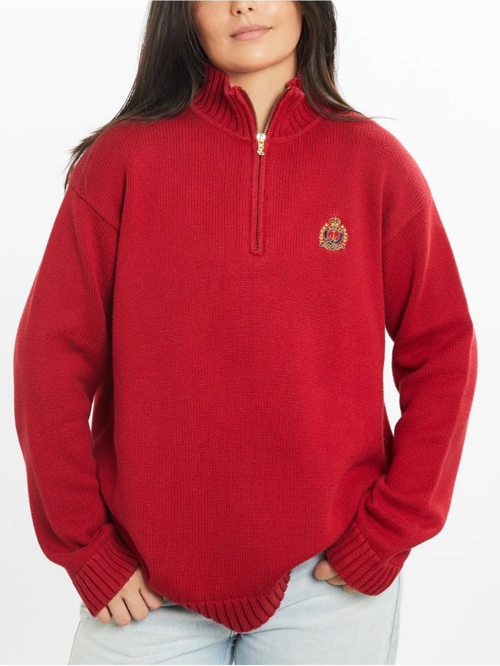 Lauren Ralph Lauren vintage classic quarter zip sweater red size large petite